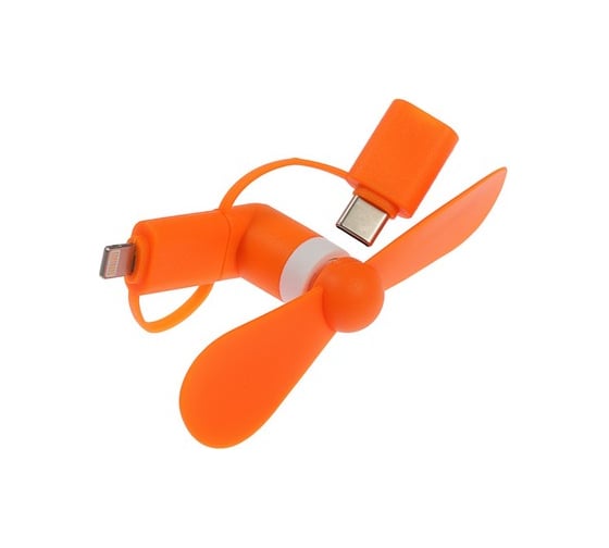 Вентилятор 3 в 1 Luazon LTF-02, разъем micro USB, Lightinhg, Type-C, оранжевый 4487526