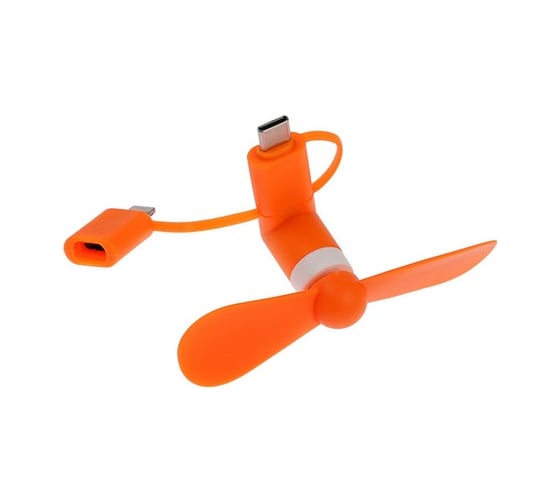 Вентилятор 3 в 1 Luazon LTF-02, разъем micro USB, Lightinhg, Type-C, оранжевый 4487526