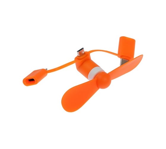 Вентилятор 3 в 1 Luazon LTF-02, разъем micro USB, Lightinhg, Type-C, оранжевый 4487526