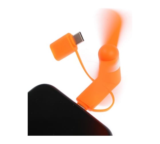 Вентилятор 3 в 1 Luazon LTF-02, разъем micro USB, Lightinhg, Type-C, оранжевый 4487526