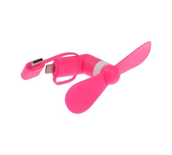 Вентилятор 3 в 1 Luazon LTF-02, разъем micro USB, Lightinhg, Type-C, розовый 4487523 1