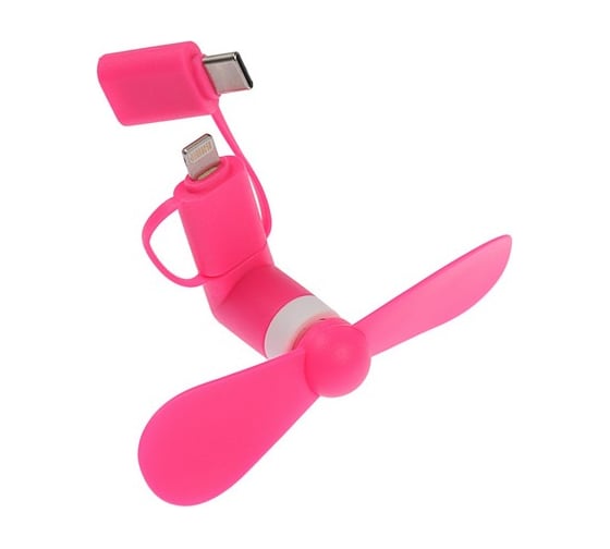 Вентилятор 3 в 1 Luazon LTF-02, разъем micro USB, Lightinhg, Type-C, розовый 4487523