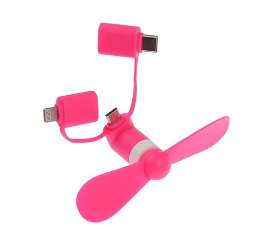 Вентилятор 3 в 1 Luazon LTF-02, разъем micro USB, Lightinhg, Type-C, розовый 4487523