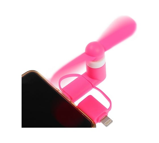 Вентилятор 3 в 1 Luazon LTF-02, разъем micro USB, Lightinhg, Type-C, розовый 4487523