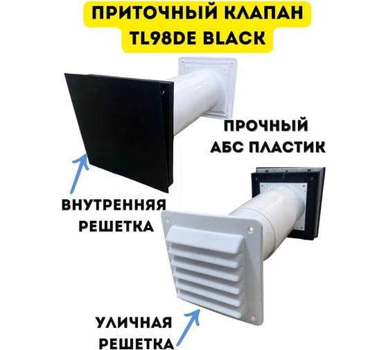 Приточный клапан RETON TL98DE черный, с регулятором расхода воздуха и фильтром, с клапаном от дождя и ветра TL98DE BLACK