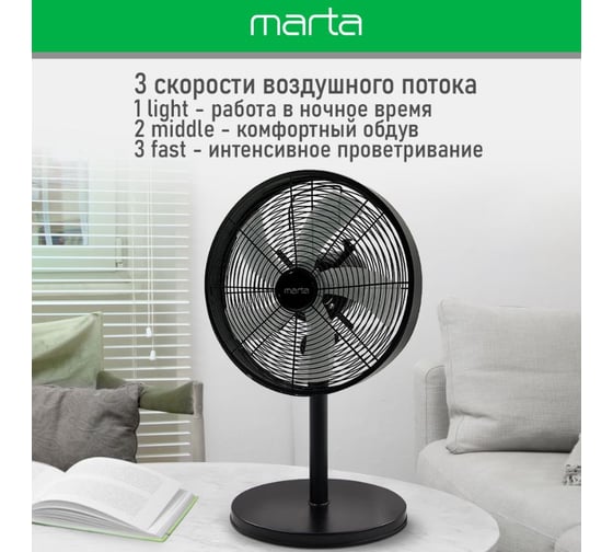 Настольный вентилятор MARTA MT-FN2553 черный 40115