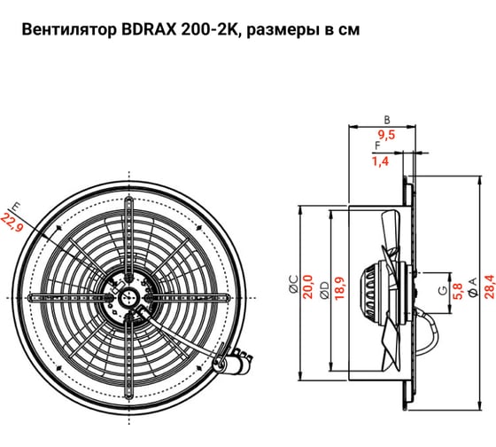 Осевой вентилятор для охлаждения с защитной решеткой BVN BDRAX 200-2K