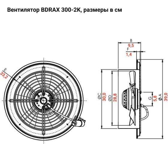 Осевой вентилятор для охлаждения с защитной решеткой BVN BDRAX 300-2K