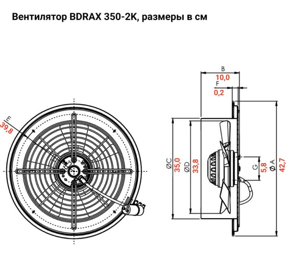 Осевой вентилятор для охлаждения с защитной решеткой BVN BDRAX 350-2K