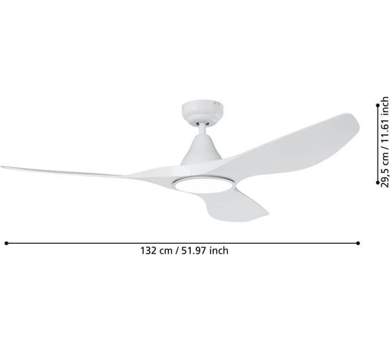 Вентилятор с подсветкой EGLO PORTSEA,19W(LED),B1320,H295,O1320, белый матовый/акриловый, молочный 35112