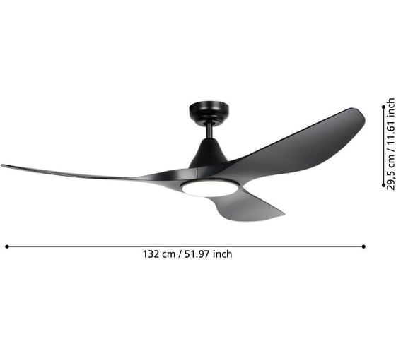 Вентилятор с подсветкой EGLO PORTSEA,19W(LED),B1320,H295,O1320, черный матовый/акриловый, молочный 35114