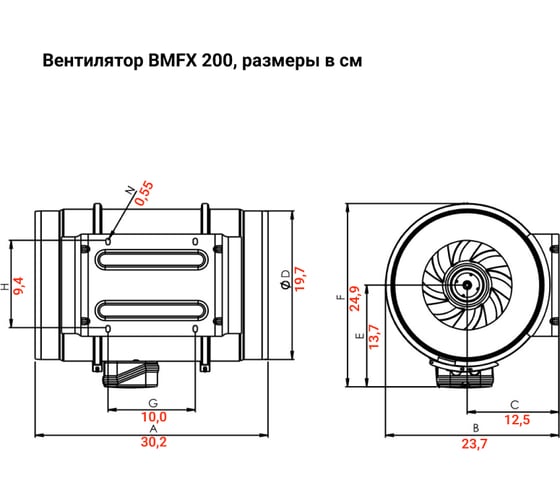 Круглый канальный вентилятор смешанного типа BVN BMFX 200