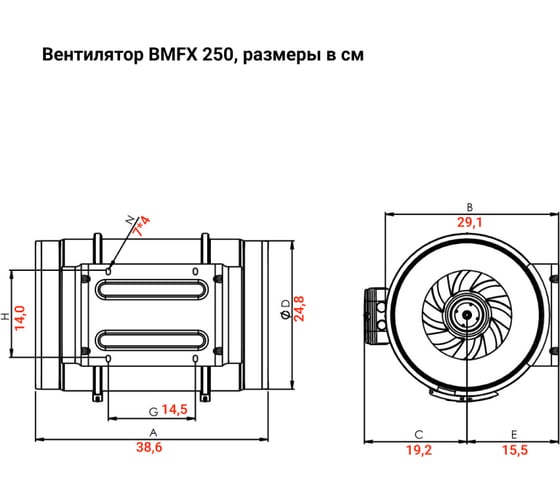 Круглый канальный вентилятор смешанного типа BVN BMFX 250