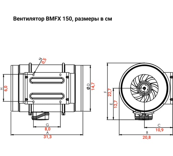 Круглый канальный вентилятор смешанного типа BVN BMFX 150