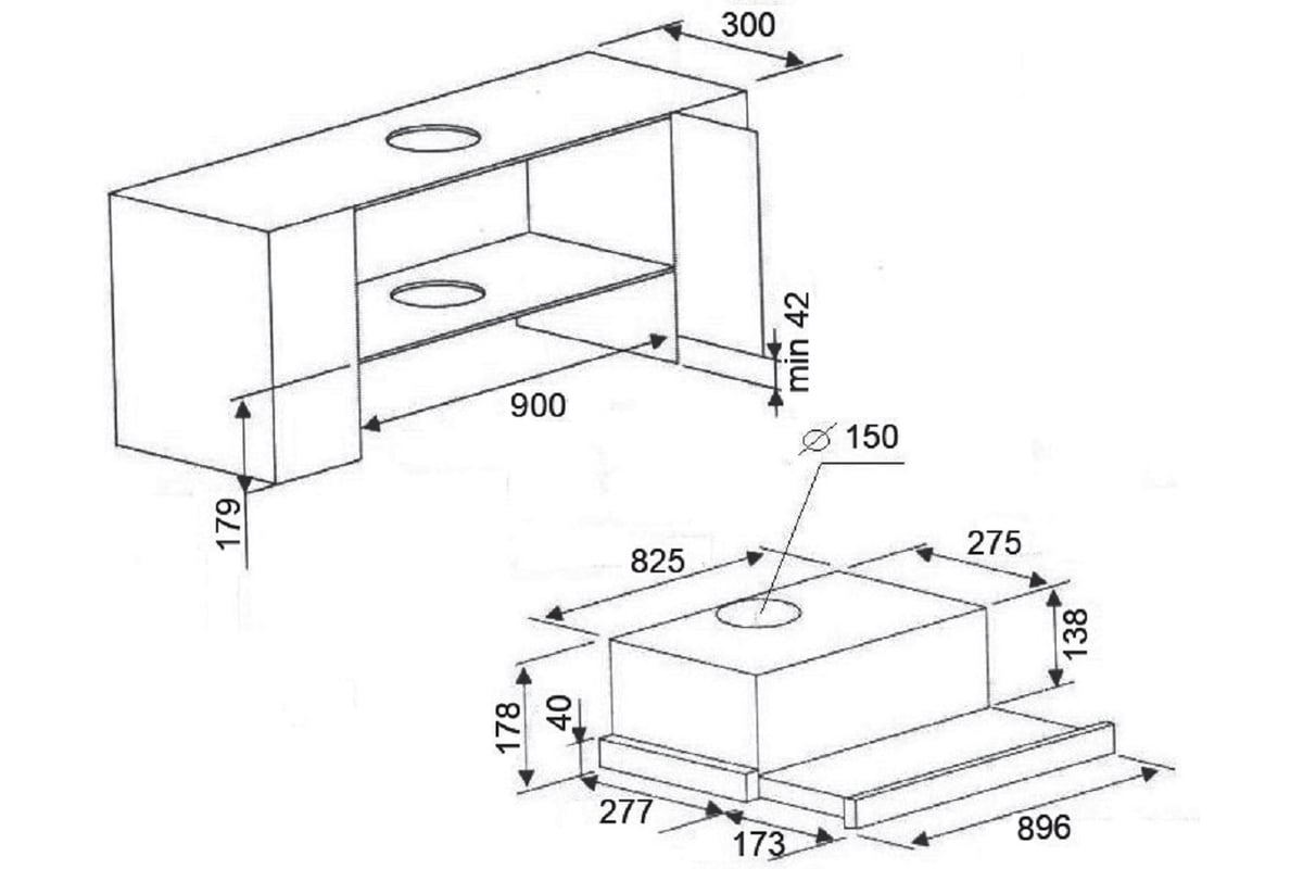 Размеры шкафа под встраиваемую вытяжку