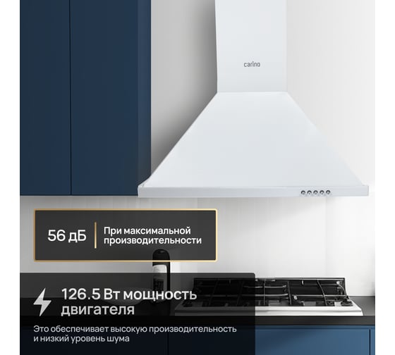 Настенная вытяжка Carino 60 см, 3 режима, цвет белый C8664SM