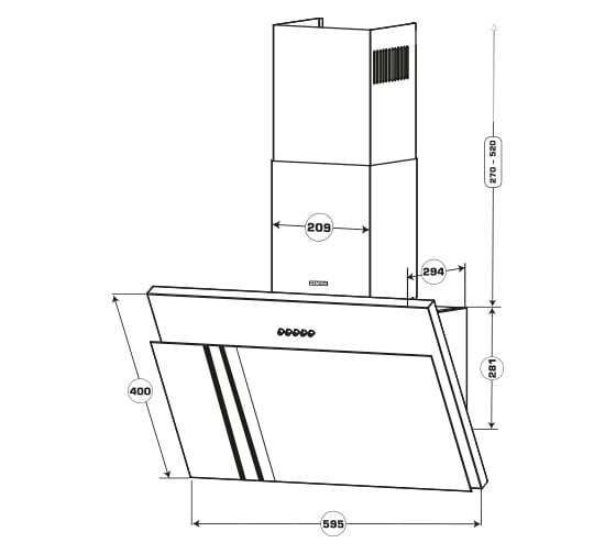 Наклонная вытяжка Centek ширина 60 см, металл+стекл, 600 м3/час (68 Вт), 3ск, LED CT-1827-60 White