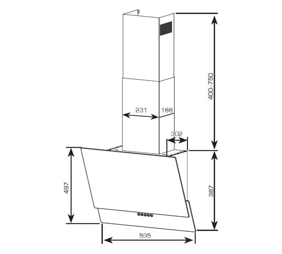 Наклонная вытяжка Centek ширина 60 см, 750 м3/час (123 Вт), 3 скорости, LED CT-1828-60 INOX