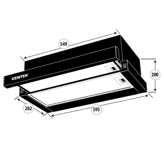 Вытяжка Centek сталь, ширина 60 см, слайдер, черная панель, LED, 600 м3/час, 225 Вт, CT-1841-60 SS