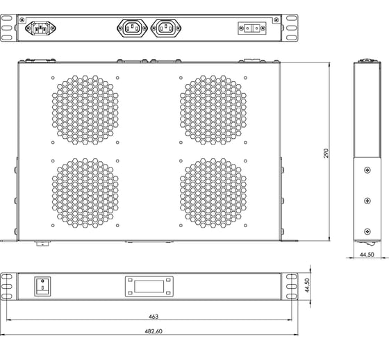 Вентиляторный модуль Hyperline TRFA-MICR-4F-RAL9004 19", 1U, глубиной 290мм, с термостатом 28434