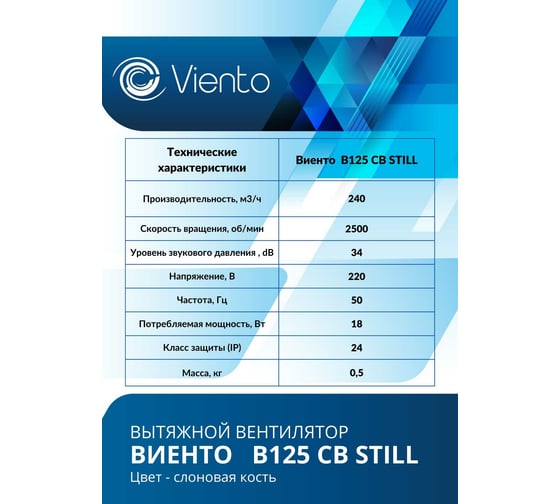 Осевой вытяжной вентилятор ВИЕНТО тяговый выключатель В125СВ STILL ivory