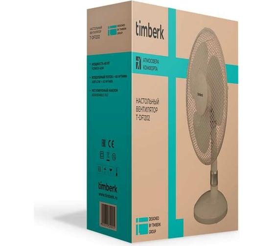 Настольный вентилятор Timberk 12", белый T-DF1202