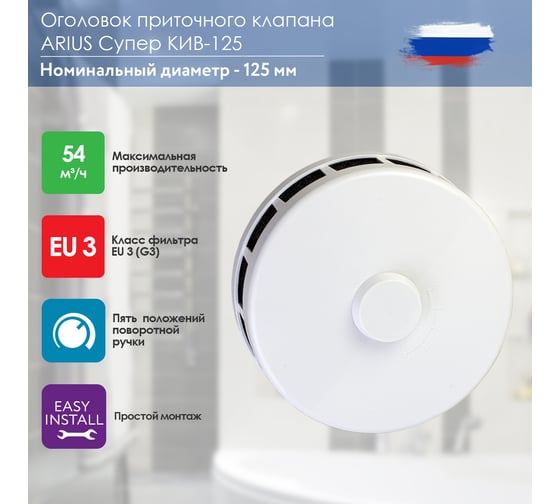 Приточный клапан ARIUS КИВ СУПЕР-125 600 мм с теплошумоизоляцией и наружным металлическим стеновым выходом 135225