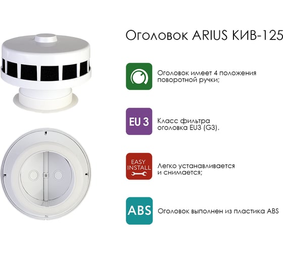 Оголовок приточного клапана КИВ-125, круглый ARIUS 24000КИВ