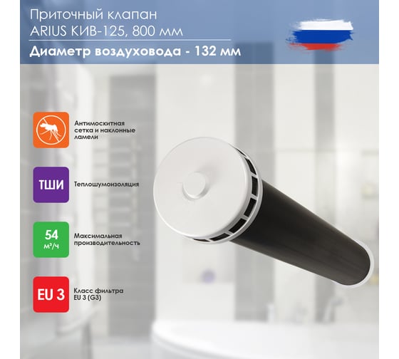 Приточный клапан ARIUS КИВ-125 800 мм с теплошумоизоляцией и круглой наружной металлической решеткой 24004КИВ