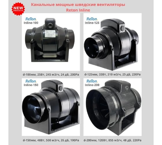 Канальный вентилятор RETON Inline-150мм, 3 скорости, Великобритания 197562