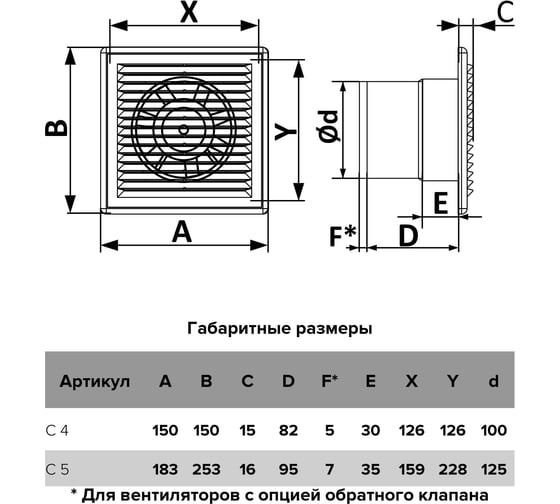 Накладной вентилятор AURAMAX C 5s c, d125 обратный клапан, сетка 90-00112