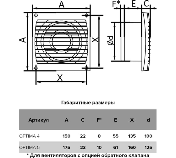 Осевой вытяжной вентилятор с обратным клапаном AURAMAX D 100 OPTIMA 4C 88-191
