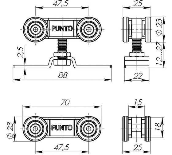 52449315 punto комплект роликов для раздвижных дверей