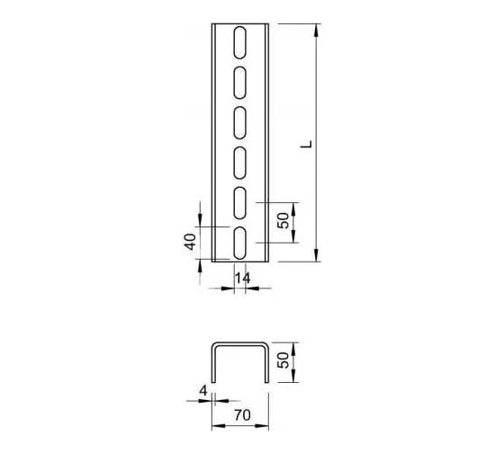 Рейка OBO Bettermann US 7 140 FT, U-профиль, конструкционная, L=1400 мм, сталь, горячий цинк 6340229
