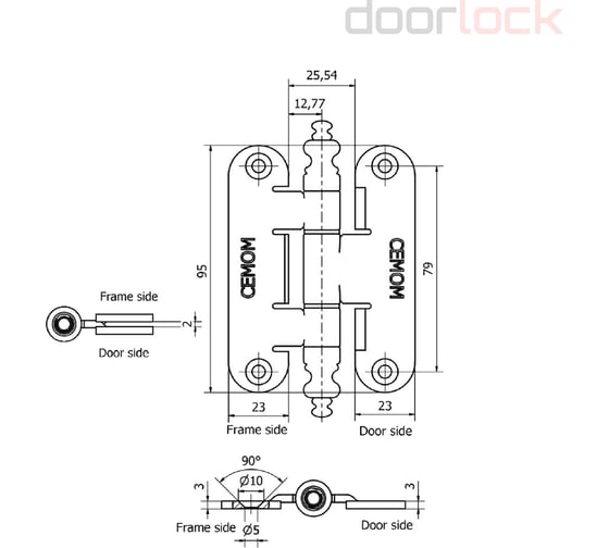 Петля карточная Cemom Moatti i978-00-00/bc 8062 матовый хром, вес полотна 80кг, 23x95мм. врезка estetic 978 51541