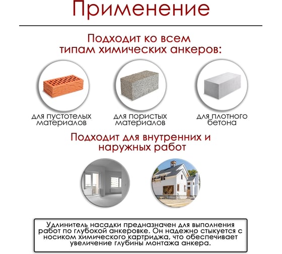 Удлинитель насадки ТУНДРА для химического анкера, 250 мм, 2 шт 9411495
