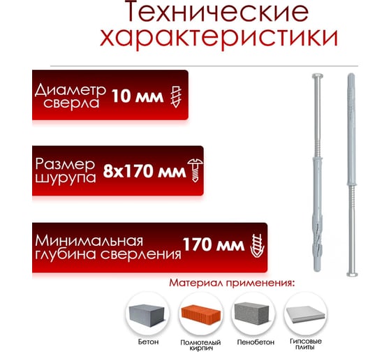 Дюбель-гвоздь ТУНДРА RDR, рамный, 10x160 мм, 50 шт. 9500821