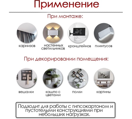 Дюбель ТУНДРА тип Бабочка, для гипсокартона, нейлон, 10x50 мм, 100 шт. 9411432