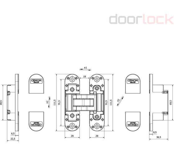 Скрытая петля Cemom Moatti cemom estetic 80/a 3d белая, регулируемая, вес полотна 80 кг, 29x111.5 мм 51525