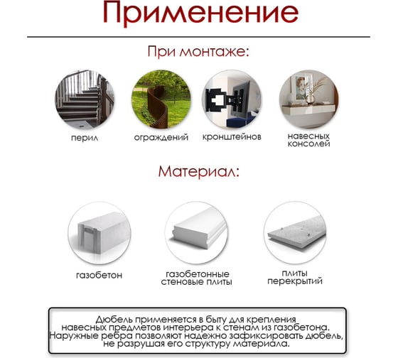Дюбель для газобетона ТУНДРА krep нейлоновый, 8x55 мм, 40 шт. 7156459