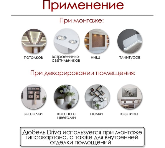 Дюбель DRIVA для гипсокартона ТУНДРА со сверлом, нейлоновый, 200 шт. 9411433
