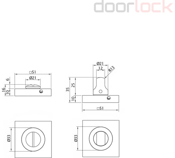 Поворотная кнопка Doorlock dl m08/sy black matt, черная матовая, квадратная розетка, a=35-42 мм, шток 5/8 мм 73584
