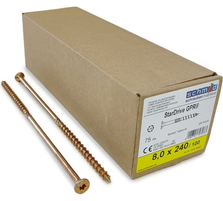 Шурупы Simpson Schmid StarDrive GPR 8.0x240/100 SK TX40 желтый цинк, потайной, 75 шт. 5834740802400070