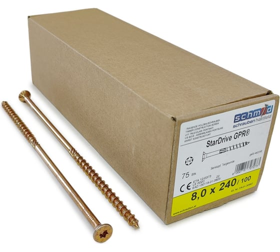 Шурупы Simpson Schmid StarDrive GPR 8.0x240/100 SK TX40 желтый цинк, потайной, 75 шт. 5834740802400070 1