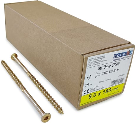 Шурупы Simpson Schmid StarDrive GPR 8.0x180/100 SK TX40 желтый цинк, потайной, 75 шт. 5834740801800070