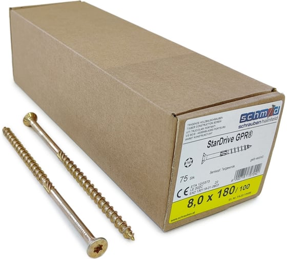 Шурупы Simpson Schmid StarDrive GPR 8.0x180/100 SK TX40 желтый цинк, потайной, 75 шт. 5834740801800070 1