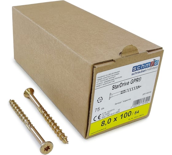 Шурупы Simpson Schmid StarDrive GPR 8.0x100/44 SK TX40 желтый цинк, потайной, 75 шт. 5834740801000070
