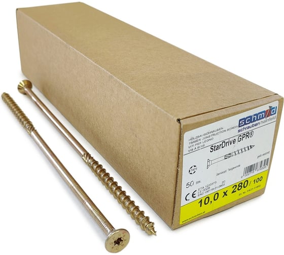 Шурупы Simpson Schmid StarDrive GPR 10.0x280/100 SK TX40 желтый цинк, потайной, 50 шт. 5834741002800001 1