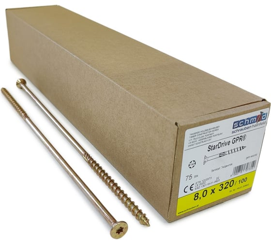 Шурупы Simpson Schmid StarDrive GPR 8.0x320/100 SK TX40 желтый цинк, потайной, 75 шт. 5834740803200070 1
