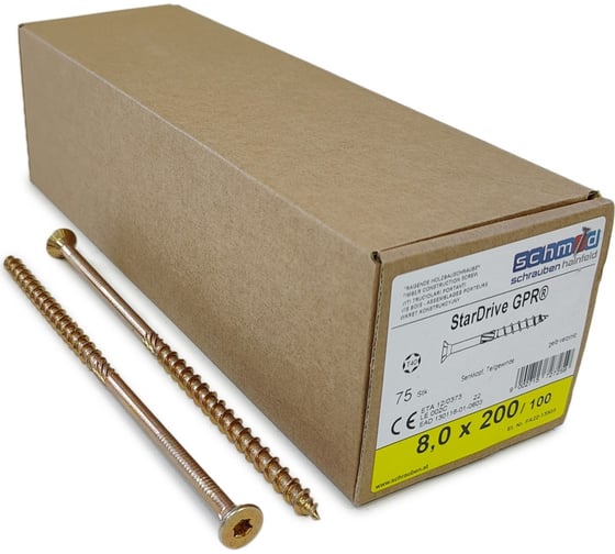 Шурупы Simpson Schmid StarDrive GPR 8.0x200/100 SK TX40 желтый цинк, потайной, 75 шт. 5834740802000070 1